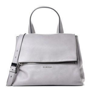GIVENCHY Grained Calfskin Medium Pandora Pure Flap Bag in Pearl Grey